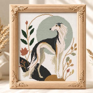 Saluki Dog Cross Stitch Pattern PDF, Floral Sighthound Chart