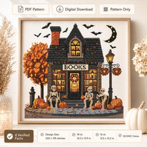 Halloween Haunted Bookstore Cross Stitch Pattern: Spooky Gothic Design (PDF Download) image 4