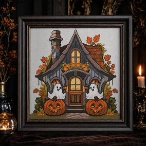 Halloween-Kreuzstichmuster „Spukhaus“: Gruselige Dekoration (PDF-Muster)