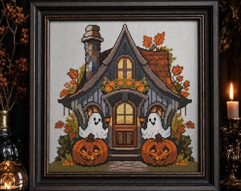 Haunted House Halloween Cross Stitch Pattern: Spooky Decor PDF Pattern