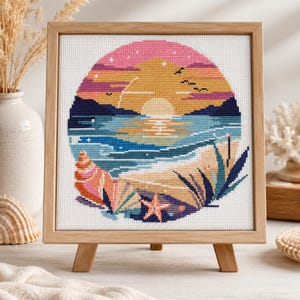 Beach Sunset Cross Stitch Pattern PDF, Coastal Seascape Chart