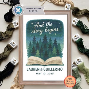 Personalized Wedding Cross Stitch Pattern: Forest Love Story (DIY Printable PDF Gift)