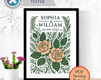 Mystical Wedding Cross Stitch Pattern | Bride & Groom Gift | Folk Art Flowers Home Décor Keepsake