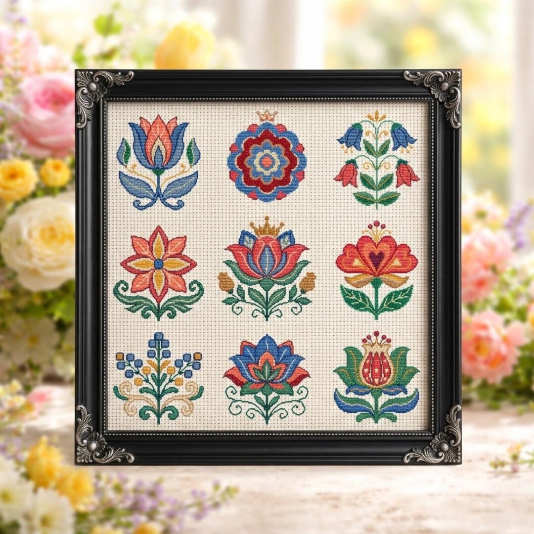 Whimsical Garden Cross Stitch Pattern PDF – Folk Floral Chart - Etsy