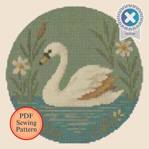 白鳥と花のクロスステッチパターン：DIY刺繍（即時ダウンロード）