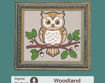 Woodland Owl Cross Stitch Pattern PDF – Bird Embroidery Chart
