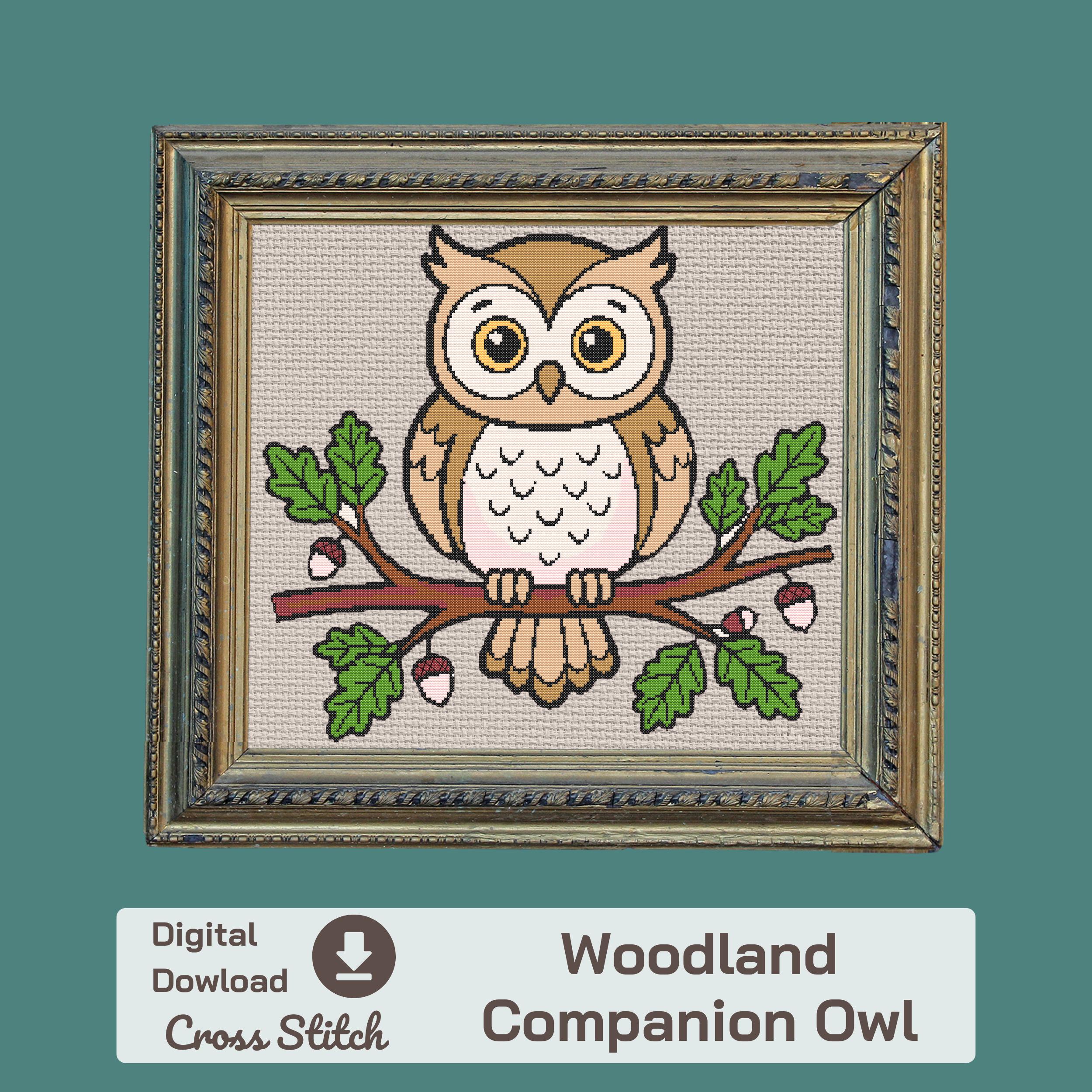 Woodland Owl Cross Stitch Pattern PDF – Bird Embroidery Chart