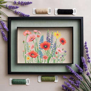 Wilde bloemen kruissteekpatroon PDF - moderne aquarel bloemenkaart, handborduurwerk, direct downloaden, cadeaus voor vrienden, natuurontwerp