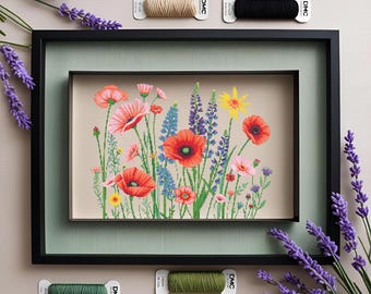 Wildflower Cross Stitch Pattern: Modern Watercolor Floral Design (PDF Download)