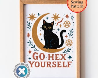 Black Cat Snarky kruissteekpatroon: mystieke volkskunst (directe download)