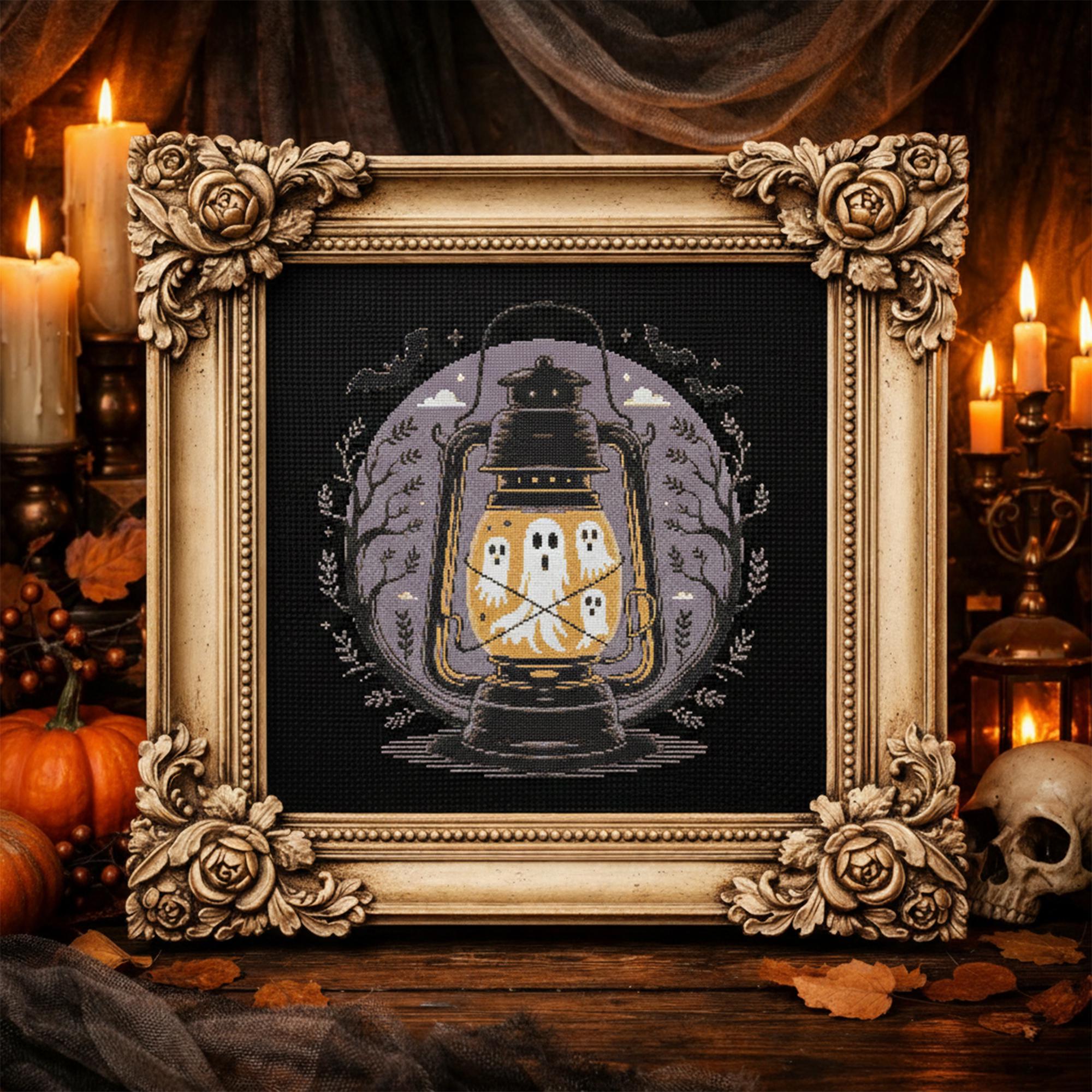 Halloween Gothic Glowing Lantern Cross Stitch Pattern | Spooky ...