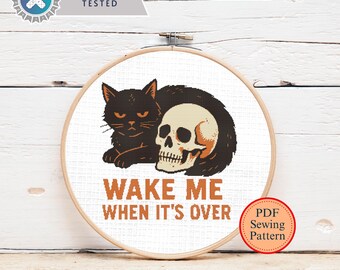 Halloween Funny Sleepy Black Cat Cross Stitch Pattern (PDF Pattern)