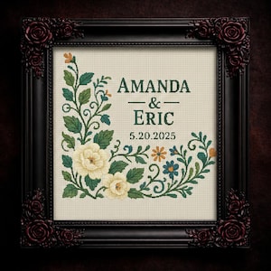 Modèle de point de croix de mariage : art folklorique floral mystique (téléchargement numérique