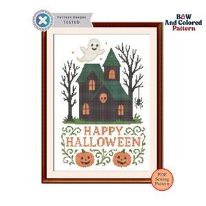 Spooky Sampler Haunted House Pumpkin Mini Cross Stitch Pattern | Halloween Gothic Embroidery PDF