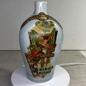 Vintage Bavarian Stoneware Flask: Salt-Glazed German Souvenir with Shot Cup