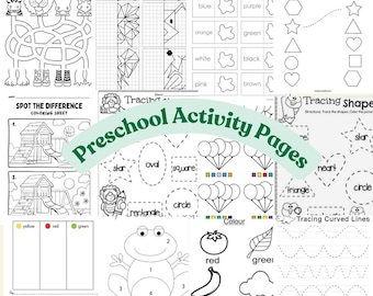 Printable Kids Activity Book, Find Each Game, Maze, Coloring (PDF)
