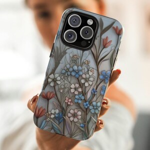 Floral Stained Glass Effect Phone Case, Wildflower Inspired Tough Case, Mosaic Flower Design for iPhone Google Pixel Samsung, Gift for Her