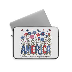 America Laptop Sleeve, USA Patriotic Computer Cover, American Flag Tech Case, Stars and Stripes Notebook Holder, Fourth of July Gift