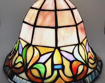 Vintage Leaded Stained Glass Slag Opaque Lamp Shade Multicolor Bell