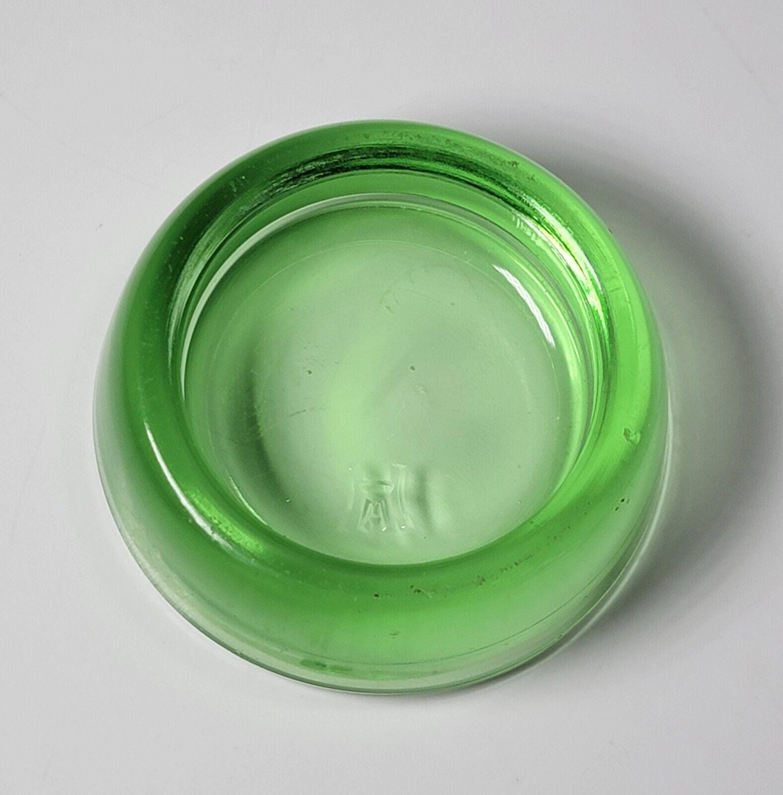 Vintage Hazel Atlas Uranium Green Glass Furniture Caster Glide Votive Holder.