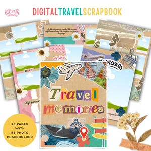 Plantilla de álbum de recortes de viaje / Diario de viaje editable en Canva / Álbum de fotos de vacaciones imprimible / Libro de recuerdos de descarga digital instantánea
