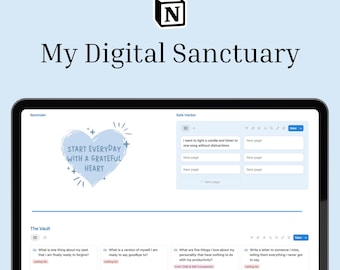 Comfort Journal Notion Template, Digital Sanctuary, Self Care Planner