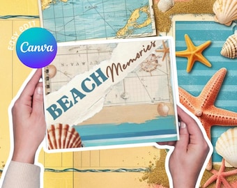 Beach Vacation Scrapbook, Tropical Memory Book Canva Template (Digital Download)