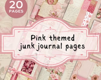 Pink Junk Journal Pages, Vintage Scrapbook Paper, Digital Ephemera Kit, Shabby Chic Journaling, A4 A5 Printable Paper, Instant Download