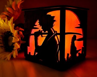 Samurai Sun Handmade Lantern with yellow flickering tealight