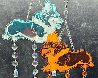 Running Corgi in Orange or Iridescent Acrylic Sun Catcher