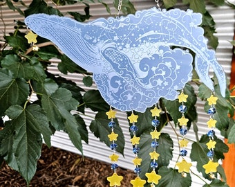 Blue Space Humpback Whale with Stars Acrylic Sun Catcher