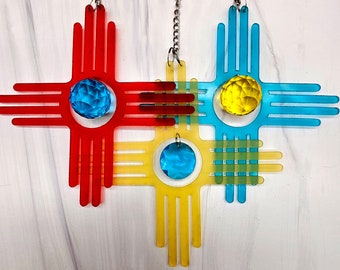 Acrylic New Mexican Zia Translucent Suncatcher with Crystal