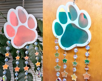 Dog Paw with Stars Iridescent Acrylic Sun Catcher