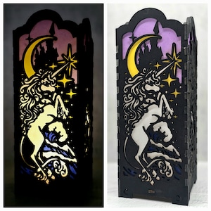 Unicorn with Moon and Waves Handmade Laser Cut Lantern with LED Tealight
