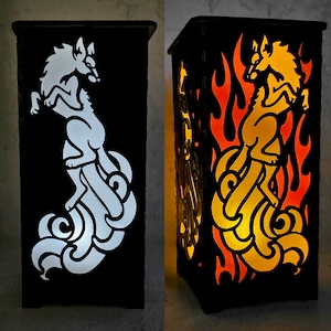 Fox Handmade Lantern with Tealight - Nine Tailed Fox with Flames or Plain