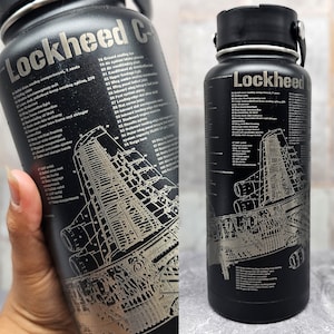 C-5 Galaxy Military Aircraft Blueprint Engraved on Black Water Bottle