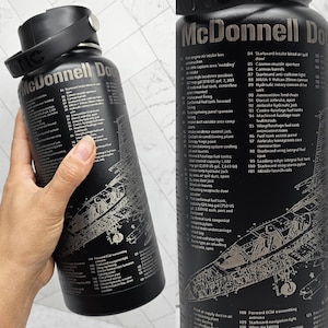 F-15E Strike Eagle Military Aircraft Blueprint Engraved on Black Water Bottle