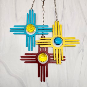 Wood New Mexican Zia Suncatcher with Crystal