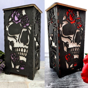 Skull and Roses Lantern with LED Tea Light