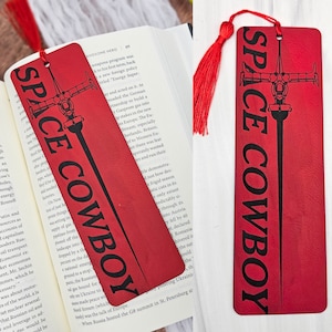 Space Cowboy Space Ship Faux Leather Bookmark with Felt Backing and Tassel
