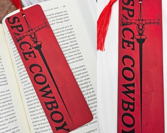 Space Cowboy Space Ship Faux Leather Bookmark with Felt Backing and Tassel