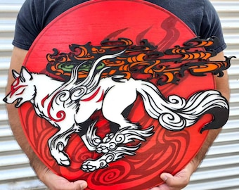 White Wolf God Running Okami Handmade Wall Piece