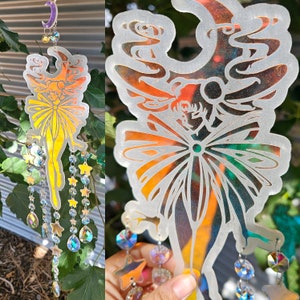Rainbow Transformation Fighter Acrylic Sun Catcher with Hanging Acrylic Gems