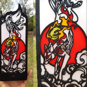 White Wolf God Okami Handmade Lantern with tealight or light bulb and cord