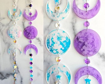 Moon Phases with Stars and Gems Acrylic Sun Catcher