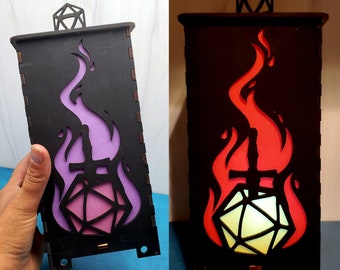 Flaming Dice with Sword Handmade Lantern with Custom Colors