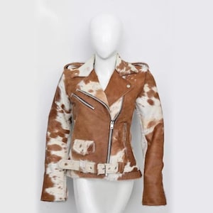 Jaqueta de couro com pelo de vaca Western Custom Cowgirl Cowgirl Biker Jacket