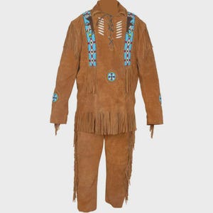 Braunes Wildleder Fringe Cowboy Mountain Man Hemd und Hose Rodeo Outfit