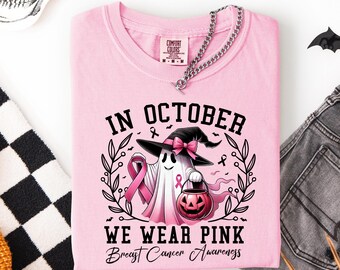 October We Wear Pink Shirt: Halloween Breast Cancer Awareness Tee