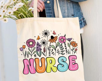 Nurse Floral Tote Bag, RN Tote, Tote Bag, Nurse Gift, RN Gift, Gift for Nursing Student, Nurse Graduation Gift